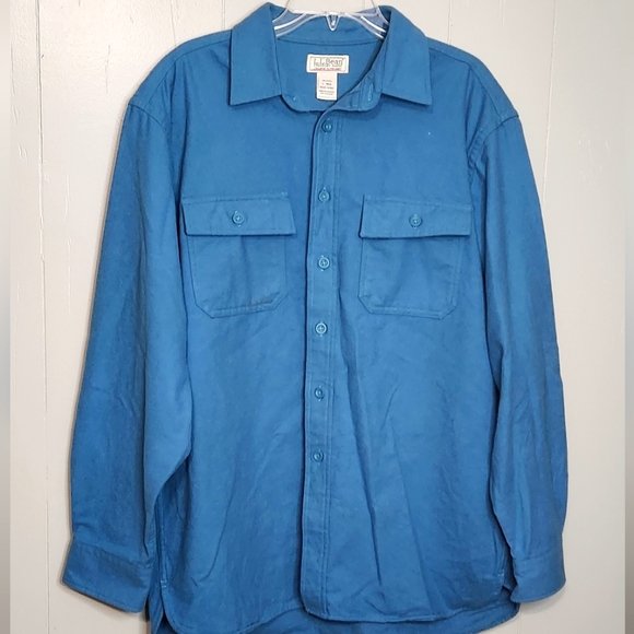 L.L.Bean Chamois cloth shirt Flannel Button Up Soft/Heavy  L Teal Blue - Picture 1 of 14